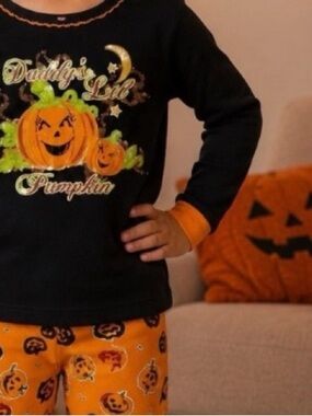 Frankenstein Girls Size 3t Orange & Black Daddy’s Lil Pumpkin Pajama Set